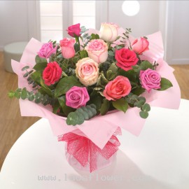 A Bouquet of 12 Pink Roses